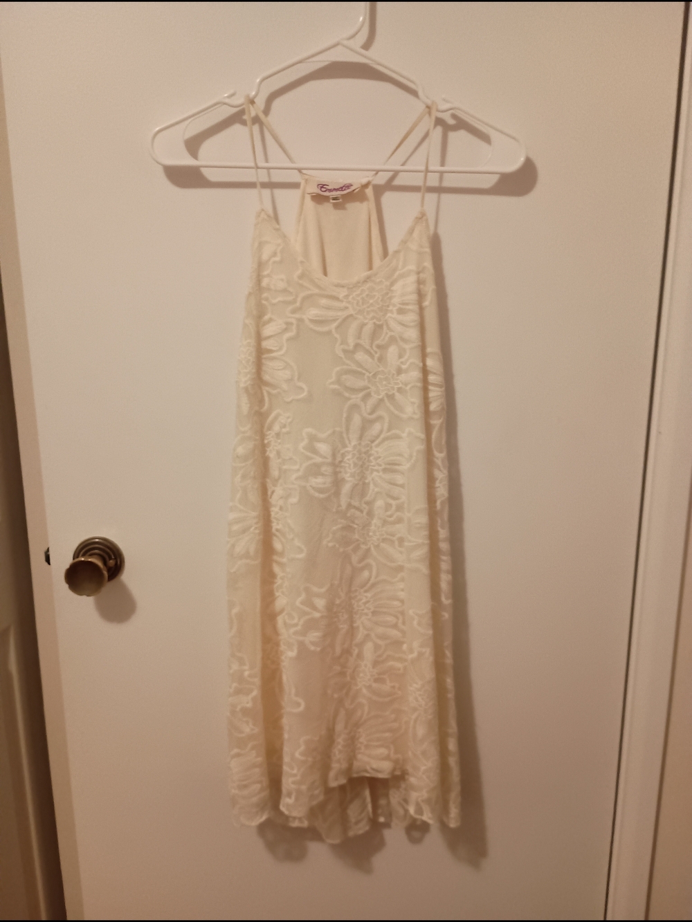 Cream Floral Lace Slip Dress